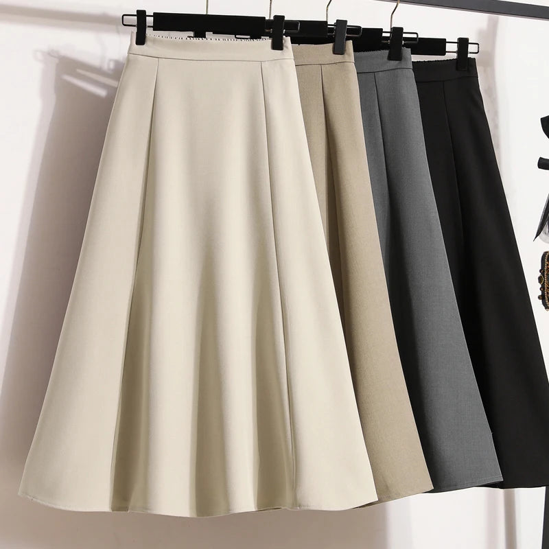 Solid Color High Waist Skirt Women's 2024 Spring and Summer New Korean Loose plus size Fashion Simple Casual A- shaped Midi Skir
