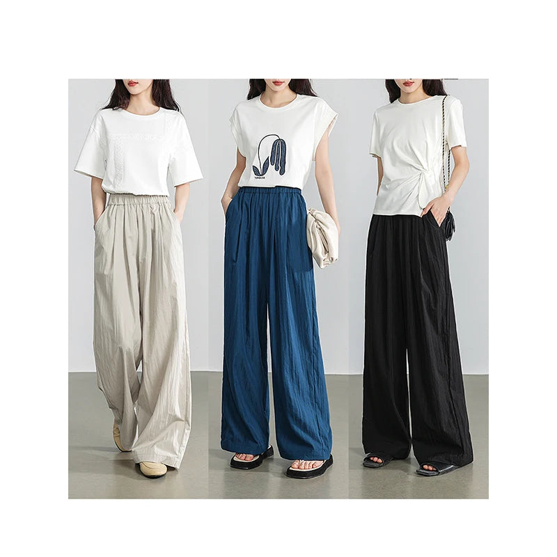 TOYOUTH Women Wide Leg Pants 2024 Summer New Wrinkle Casual Japanese Lazy Mountain Pants Versatile Yamamoto Casual Pants