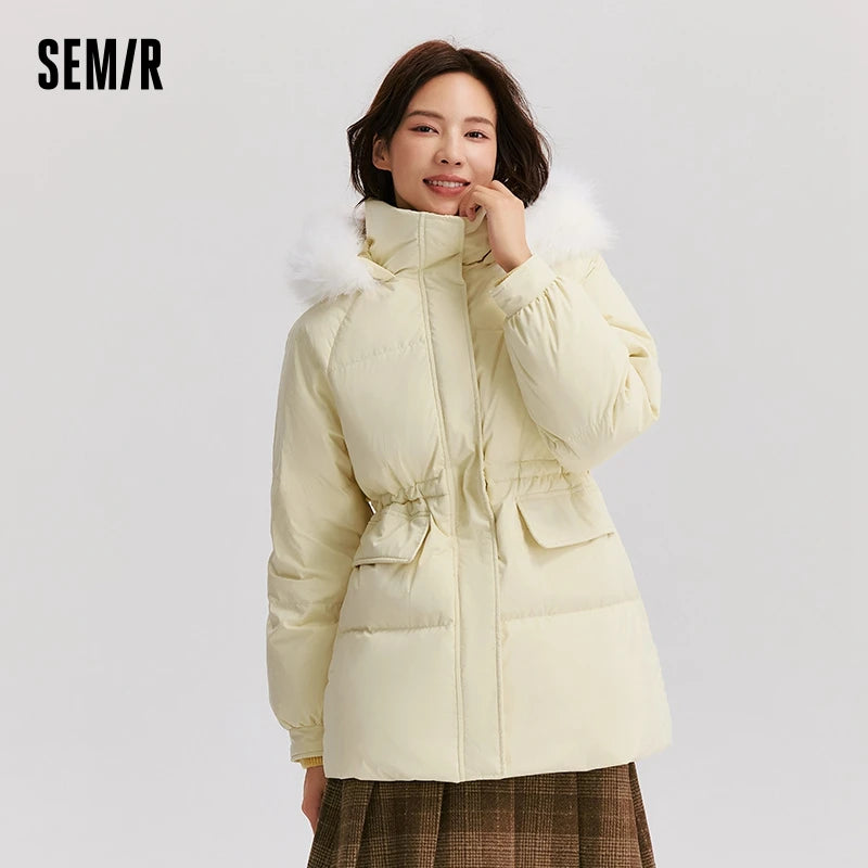 Semir Down Jacket Women Mid-Length Fur Collar Hooded Warm 2024 Winter New Temperament Loose Waterproof Windproof Down Jacket