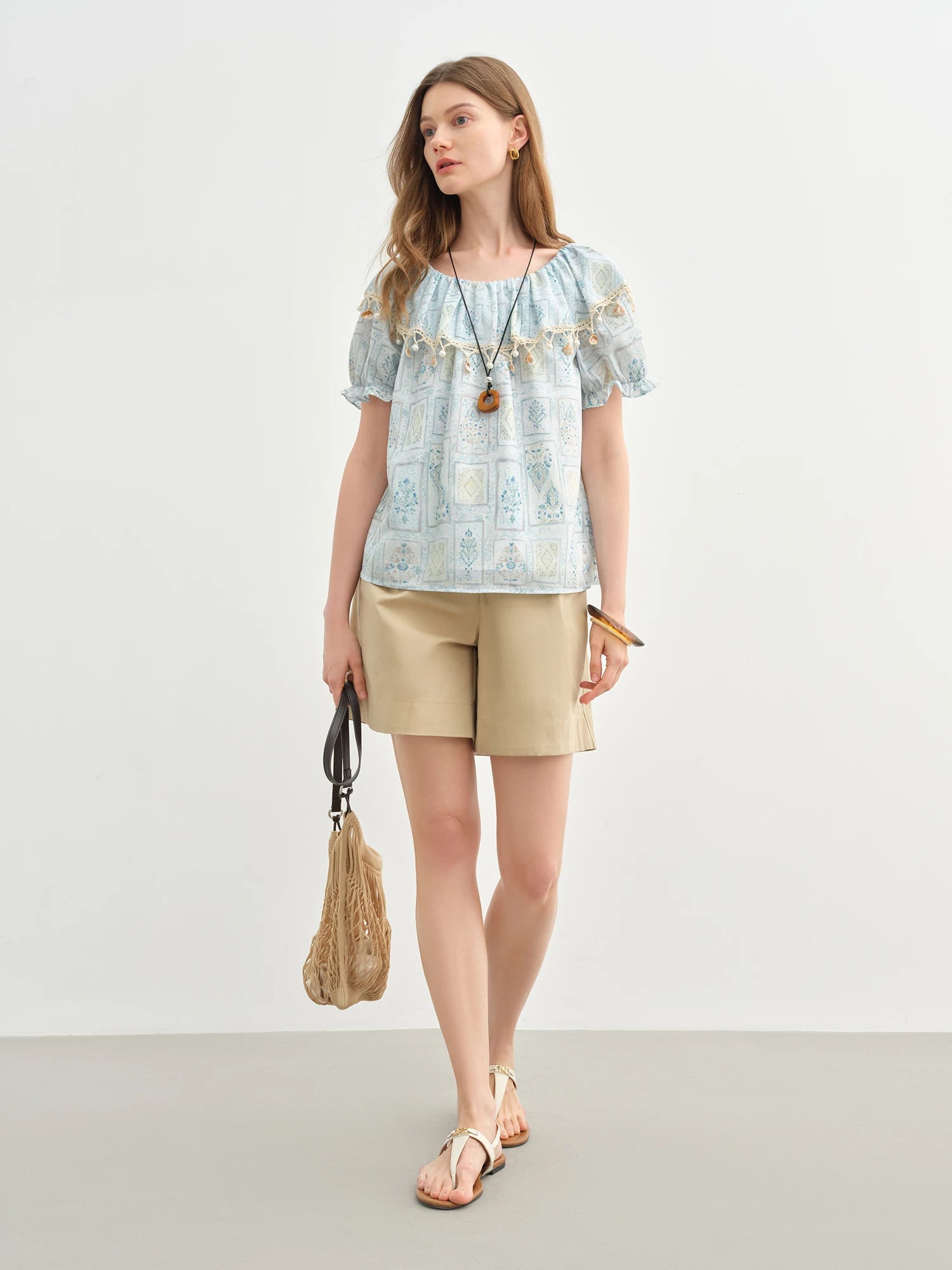 DUSHU Sweet Vacation Two-wear Blouse 2025 Summer New Sweet Romantic Two-wear Blouse