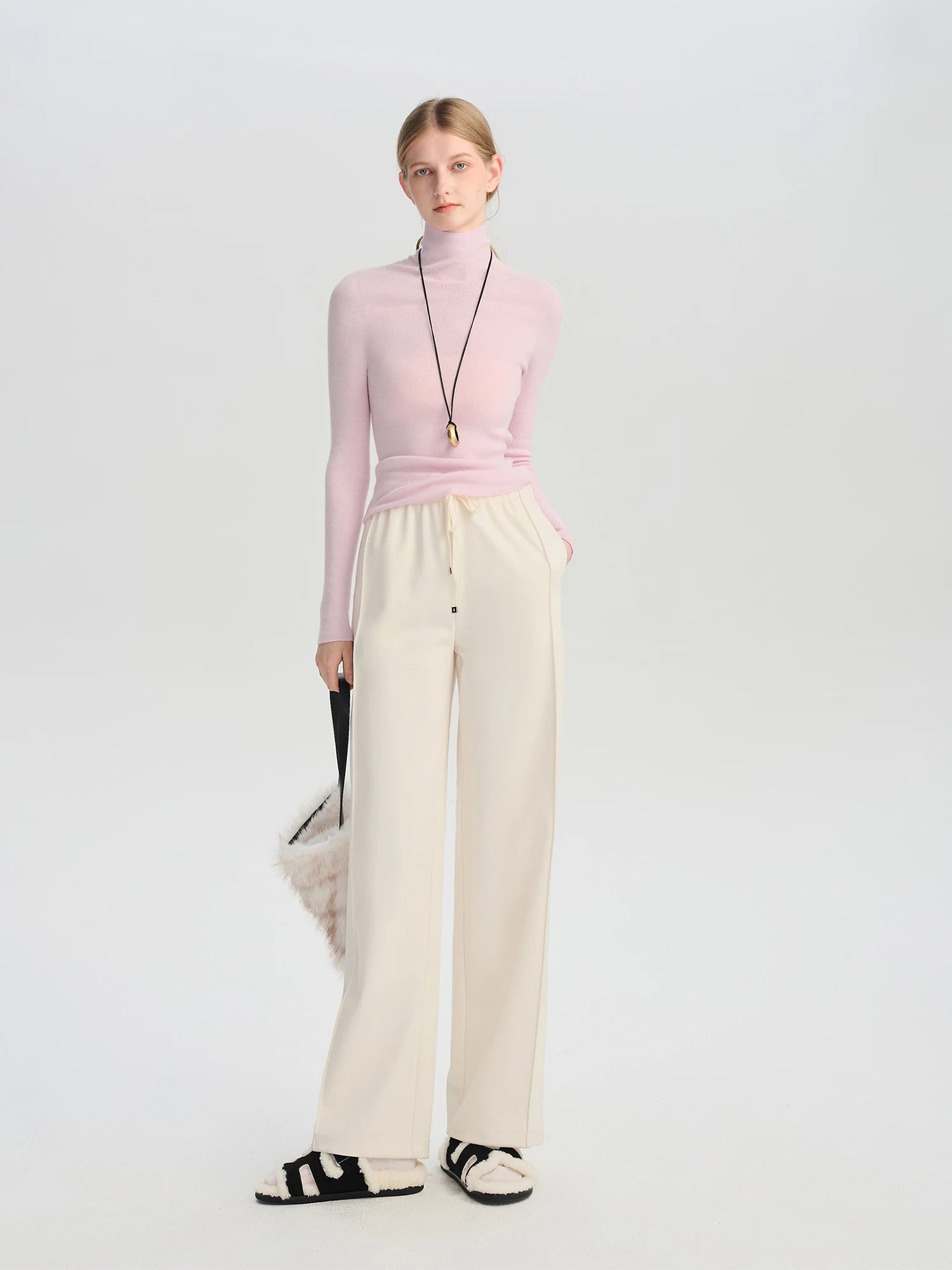 ZIQIAO Wool Sweater for Women Autumn and Winter New 18 Needle Nude Seamless Knitted Bottoming T-shirt