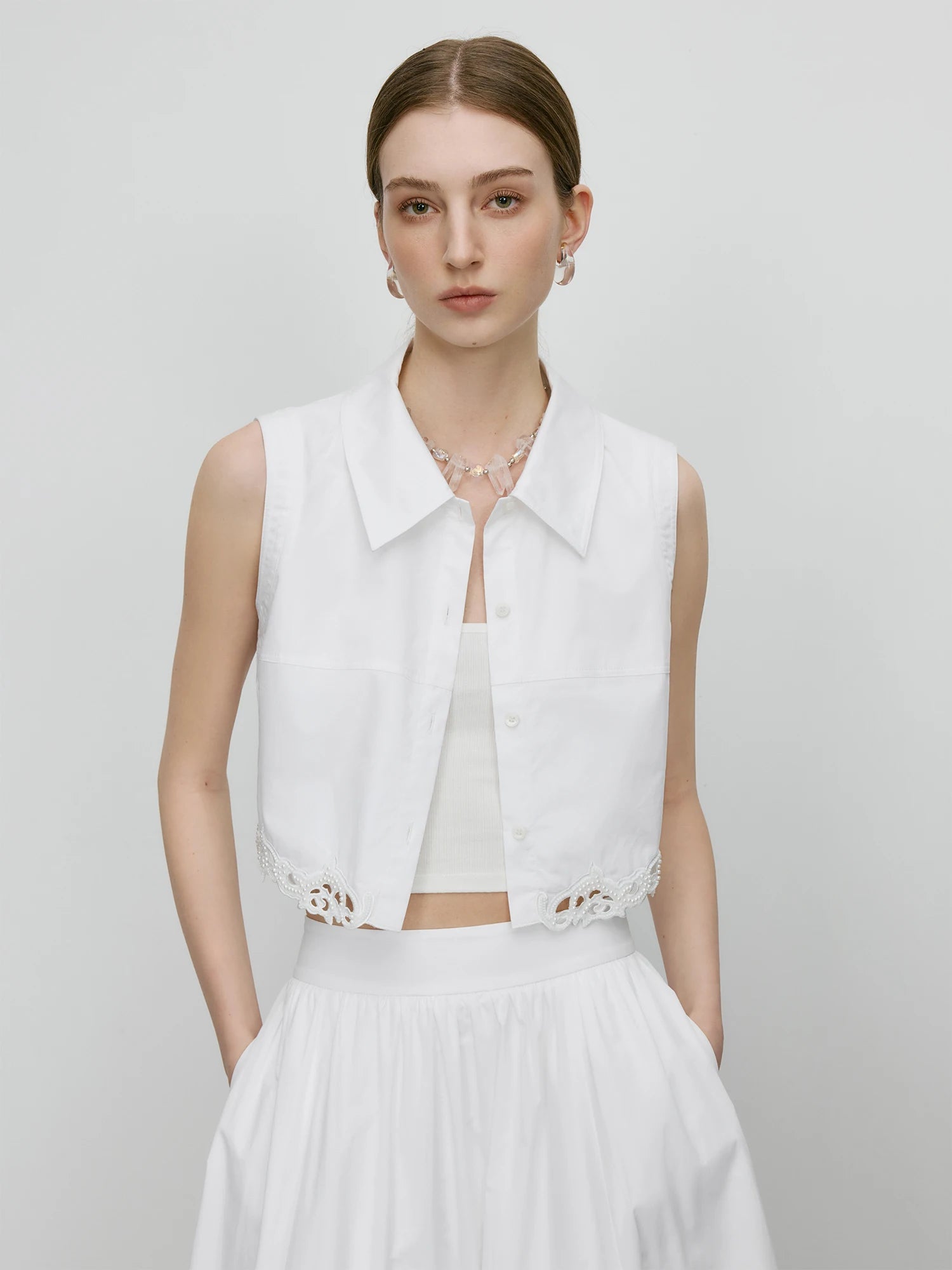 FSLE【Premium Series】100% Cotton Embroidery Design Female Sleeveless Shirt Zipper Waist Long A-LINE Skirts 2025 Summer