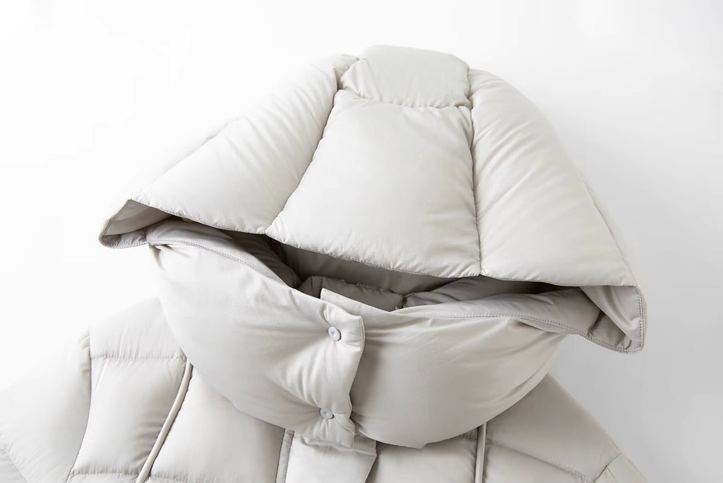 Puff Hooded Color Matching Knee-length Down Jacket Women's Winter 2025 New Cold-proof Warm Coats Simple Leisure