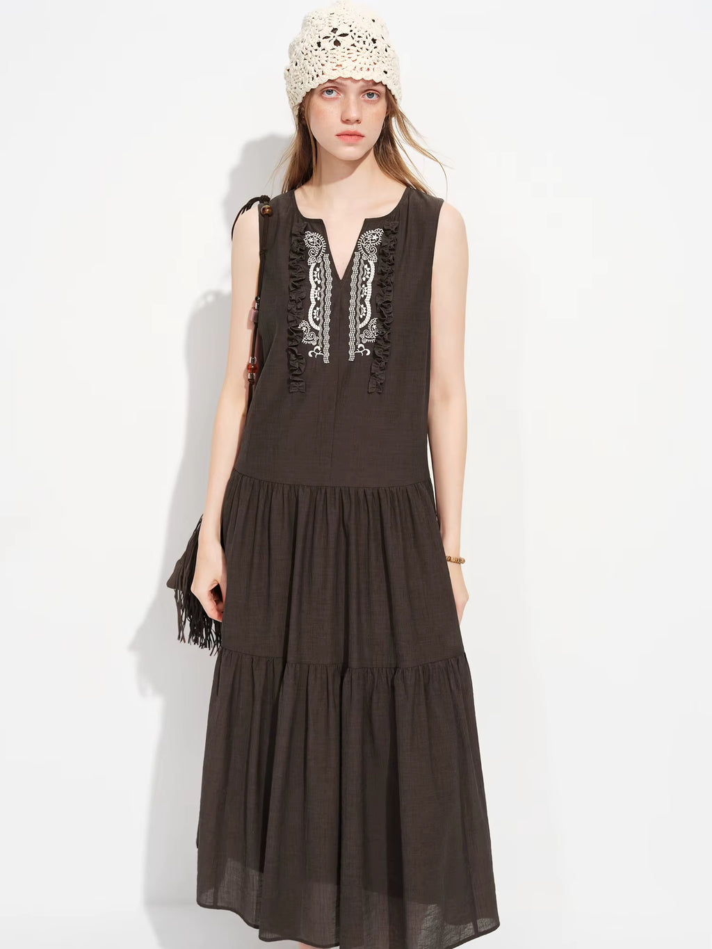 2026 Spring Sleeveless V Neck Paisley Print A-Line Dress Two Convertible Midi/Maxi Dress for Vacation Y2K Coastal Style