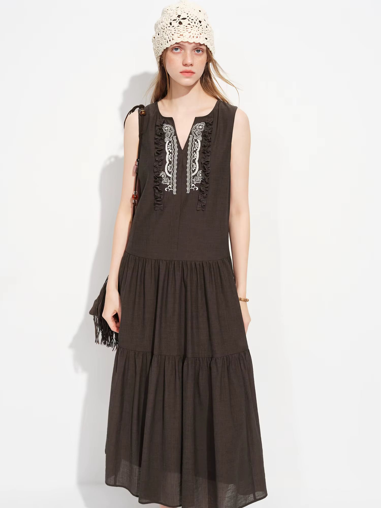 2026 Spring Sleeveless V Neck Paisley Print A-Line Dress Two Convertible Midi/Maxi Dress for Vacation Y2K Coastal Style