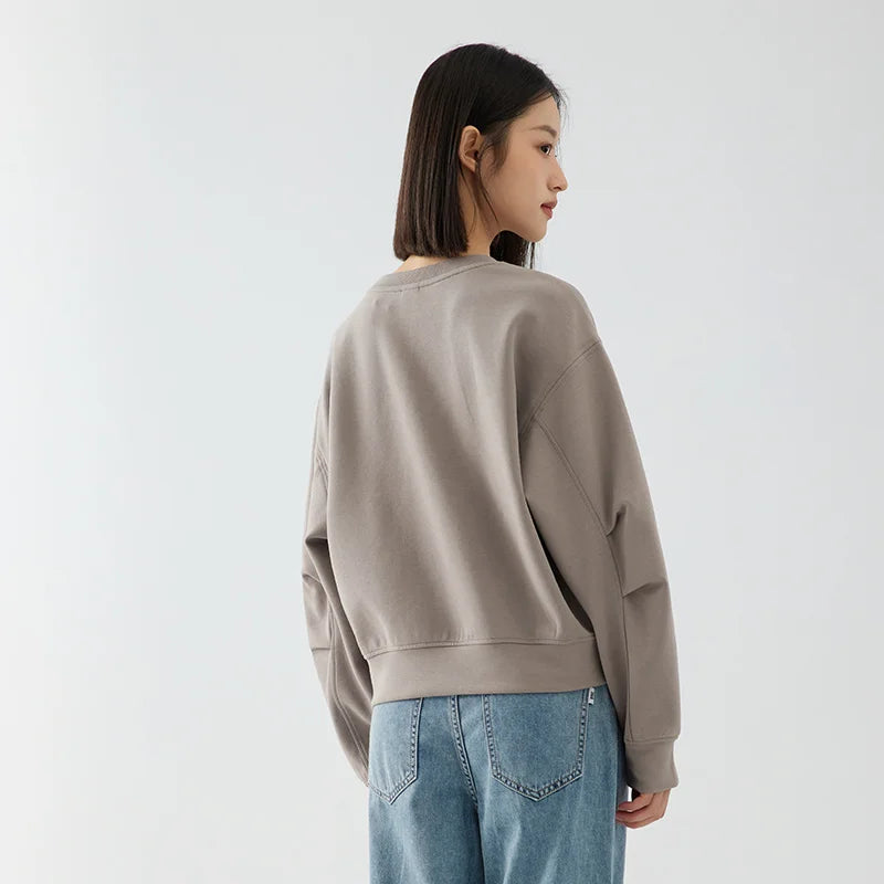 Semir Sweatshirt Women Loose Relaxed Dropped Shoulder Casual Style Letter Base Shirt  Elegant Versatile Hooded Pullover