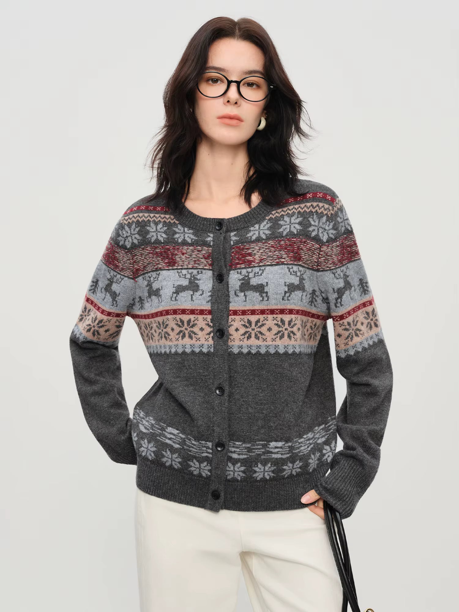 Christmas Sweater Women's Fair Isle Pattern Long Sleeve Knit Cardigan 2025 Winter Wool Blend Sweater Cozy Chic Casual
