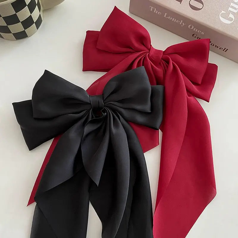 1/2pcs Bow Ribbon Hair Clip Fashion Simple Solid Satin Spring Clip Hair Pin Elegant Retro Headband Clips Girls Hair Accessories