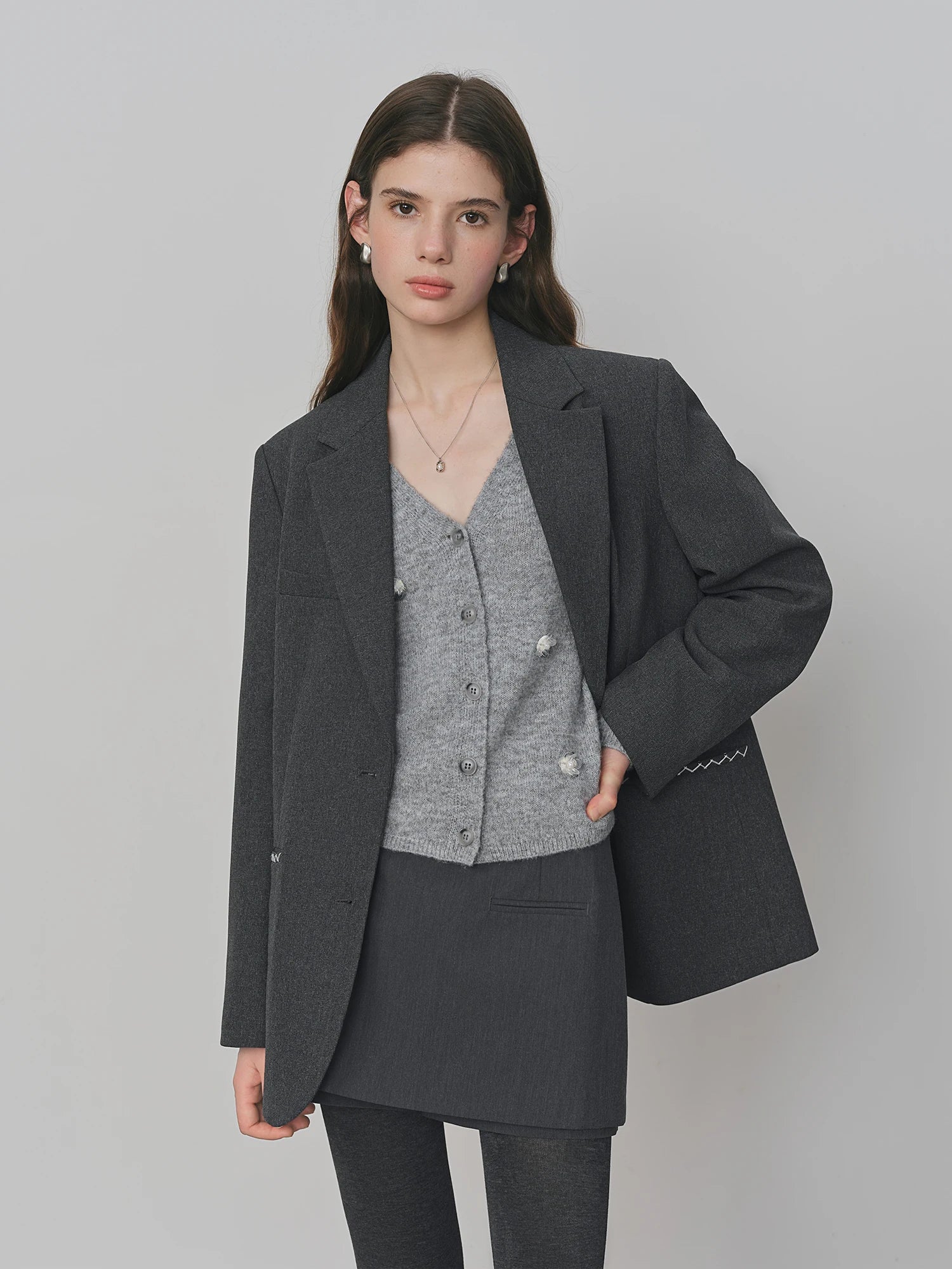 FSLE Contrast Color Line One-pocket Suit Jacket 2025 Autumn New Loose Versatile Notch Lapel Jacket