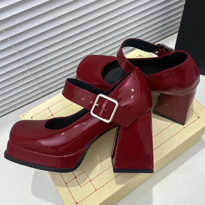 Women's High Heels Pumps Mary Janes Shoes Platform Pink Black Red Heeled Working Party Dance Wedding Shoes Female 2024 Spring