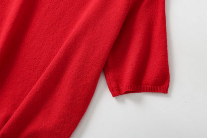 Ethereal MD 2024  new style of Women's casual New Year's red wool blend crew-neck short-sleeved sweater