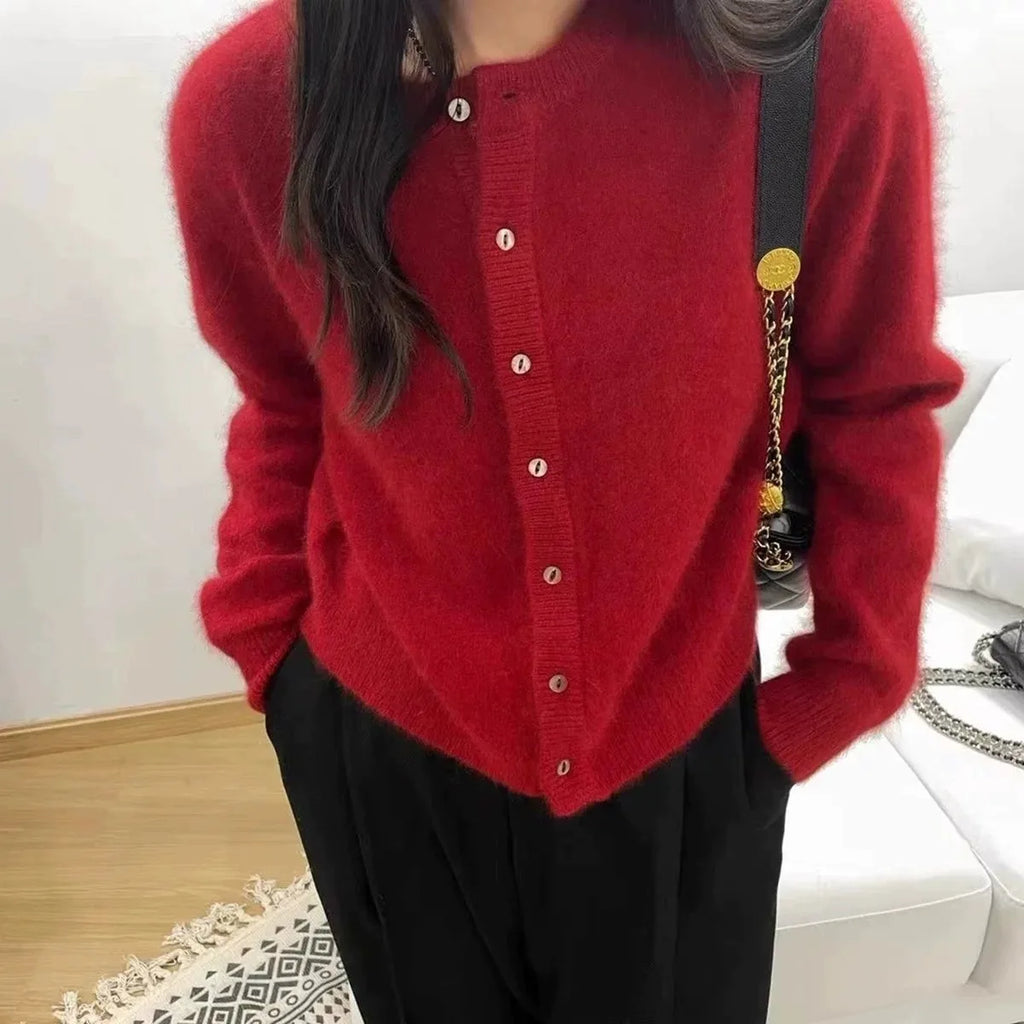 100% pure cashmere cardigan women's new autumn and winter round neck sweater loose Korean knitted sweater short coat