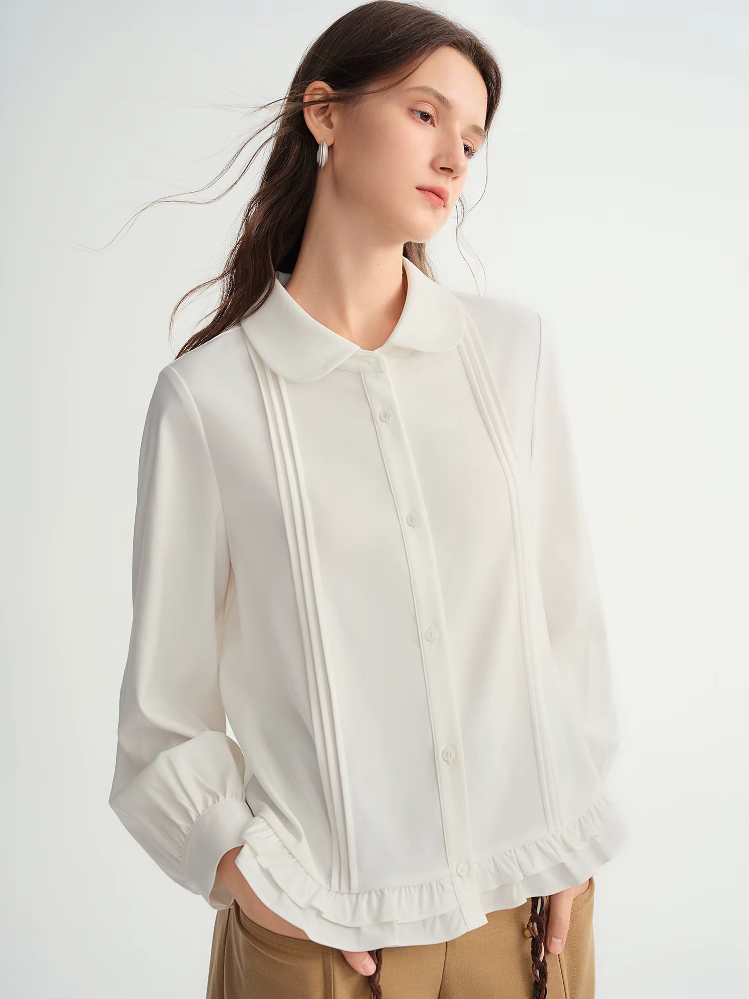 Plus-size Women Clothing 【Sweet Tea Girl】 Striped Gathered Wooden Ear neckline and hem Babydoll Dress 2025 Winter Shirt