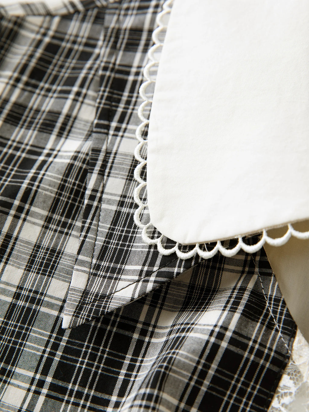 DUSHU Lace Peter Pan Collar Plaid Dress Women 2025 Autumn New Style Long Sleeve Knee Length Vintage Girlish British Style