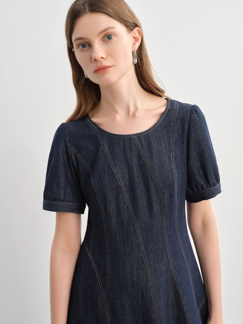 DUSHU Plus Size Denim Dress Women Summer Lyocell Tencel Breathable Slim Vest Dress Line Carved Dress