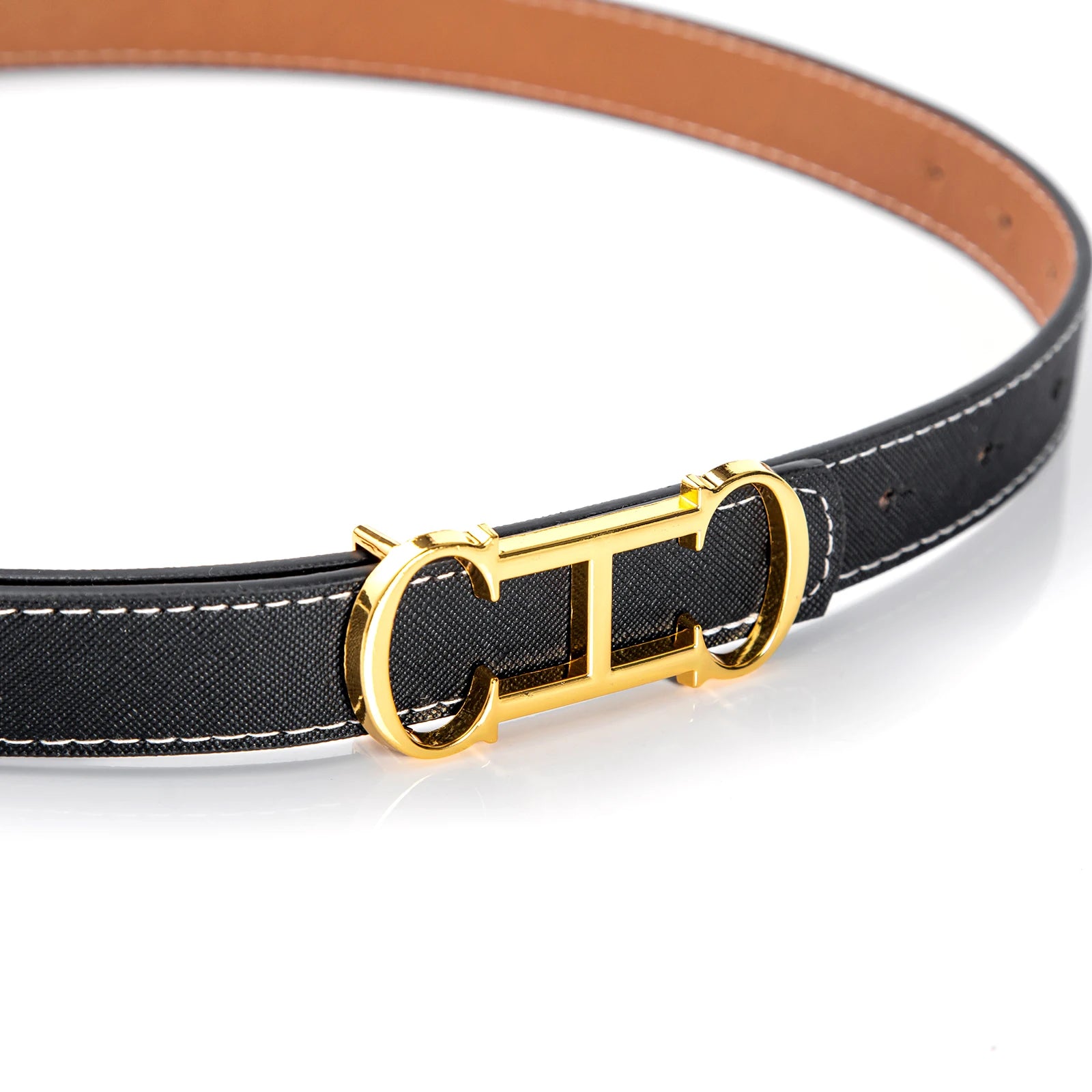 CHCH Double-sided Leather Belt women's Alloy New Luxury Design Fashion Jeans Decorative Women's Retro Decorative Belt