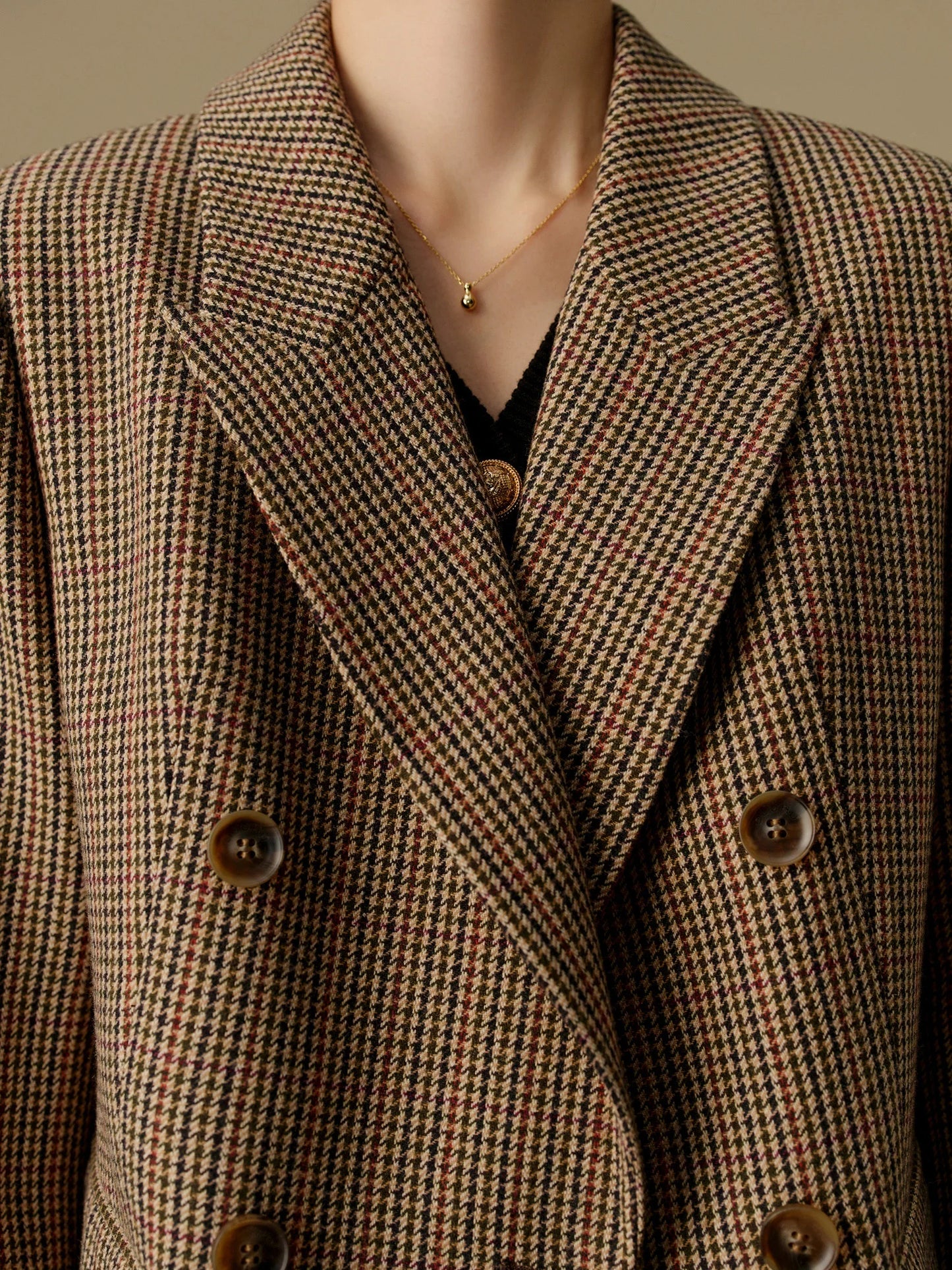 DUSHU Plus Size Fashionable Commuter Grid Pattern Suit 2024 Winter New Regular Brown Women Casual Loose Coat 24DS84354