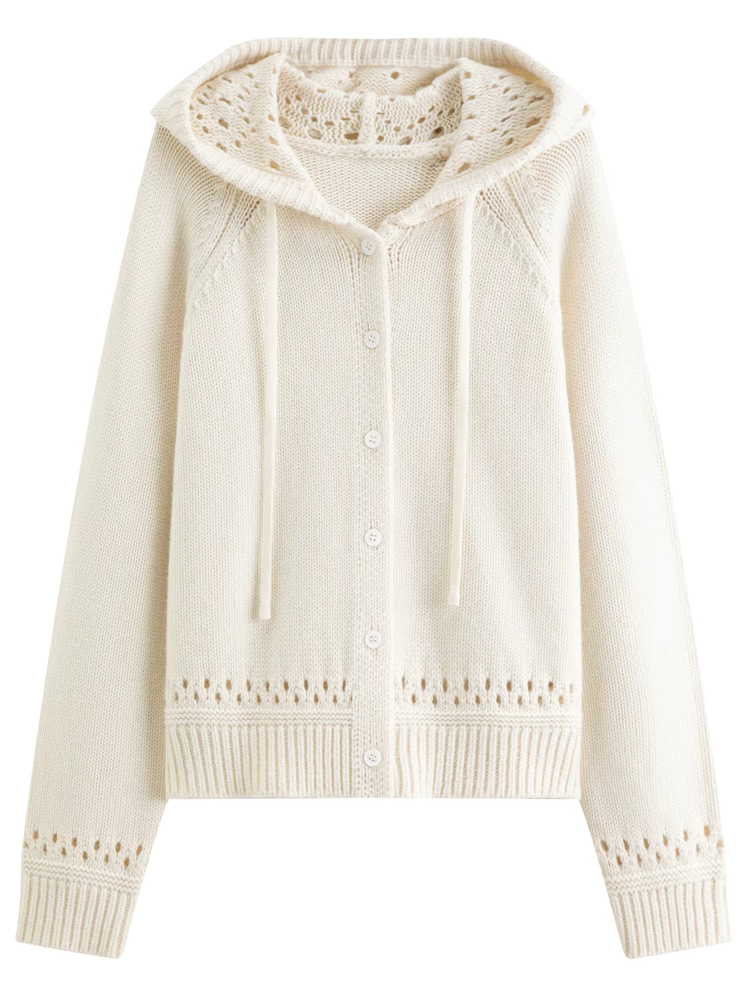 French Retro Style Hooded Hollow Out Knit Top for Women New Winter 2025 Textured Faux Lace Top Solid All-match