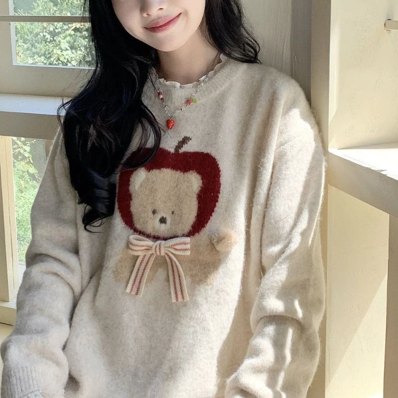 Deeptown Kawaii Sweaters Cartoon Women Harajuku Sweet Knitted Pullovers Autumn Winter Fashion Oversize Cute Aesthetics Sweaters