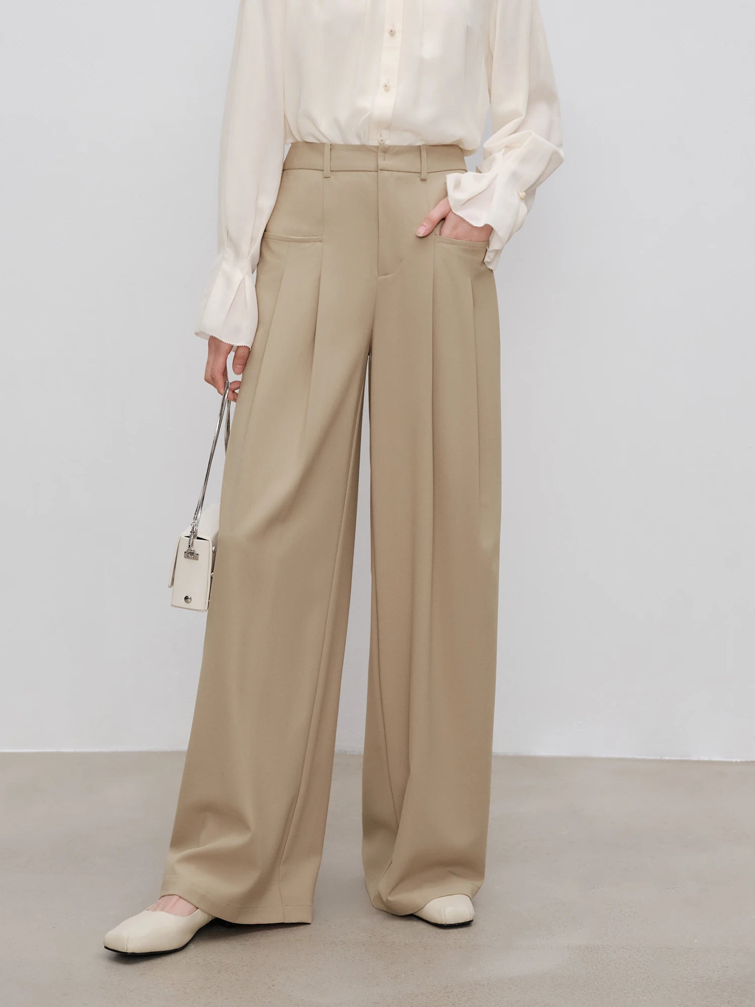 ZIQIAO Petite Size Versatile Wide Leg Casual Pants for Women 2024 New Style Slim Floor Length Pants Crotch Covering Pants