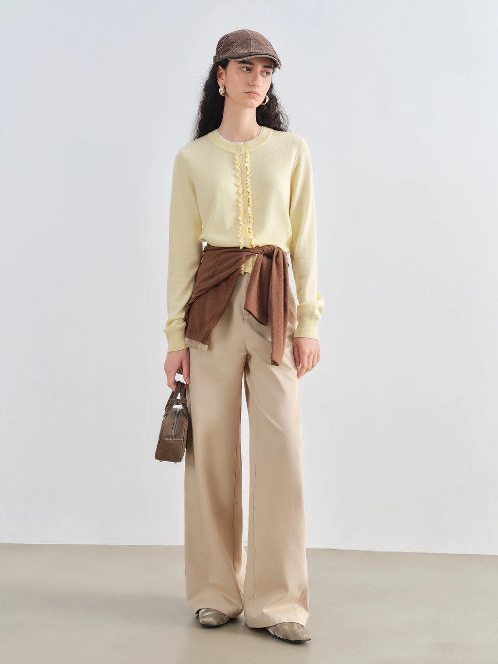 ZIQIAO Autumn 2025 Women's Structured Shoulder Knit Cardigan - Round Neck Layered Illusion Fit Textured Open Front Casual Top