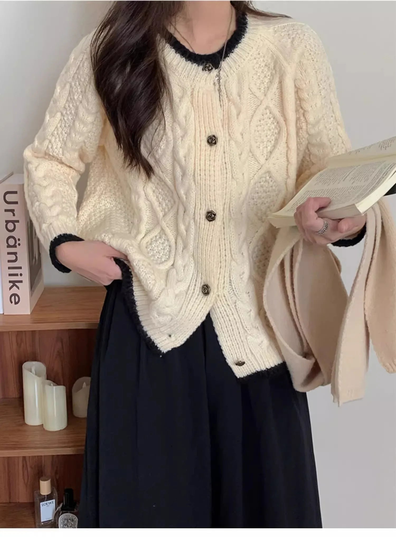Thicken Winter Clothes Twists Knitting Cardigan Lovely Pink Short Jacket Loose Korean Sweet Women Sweater Coat Y2K College Tops