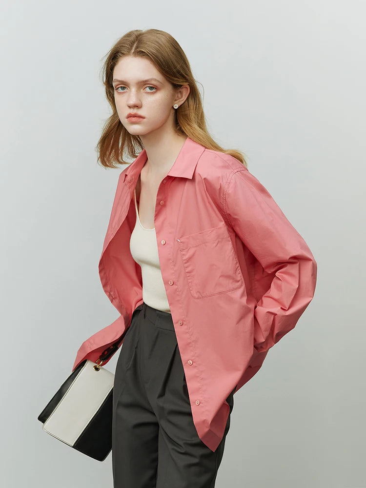 FSLE Simple Style Classic Versatile Five-Color Fold-Up Sleeve Women Shirts Loose Long Sleeve Office Lady All-match Female Shirt