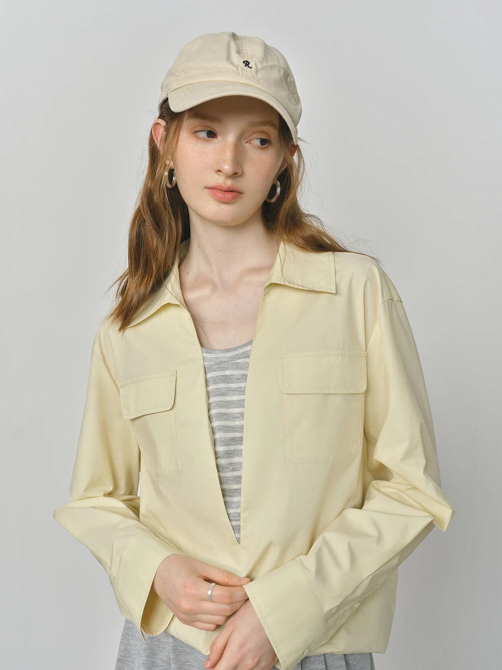 FSLE 2025 Women's Color Block False Two-Piece Shirt - Pullover Office Casual Blouse Autumn Loose Fit Top with Layered Design