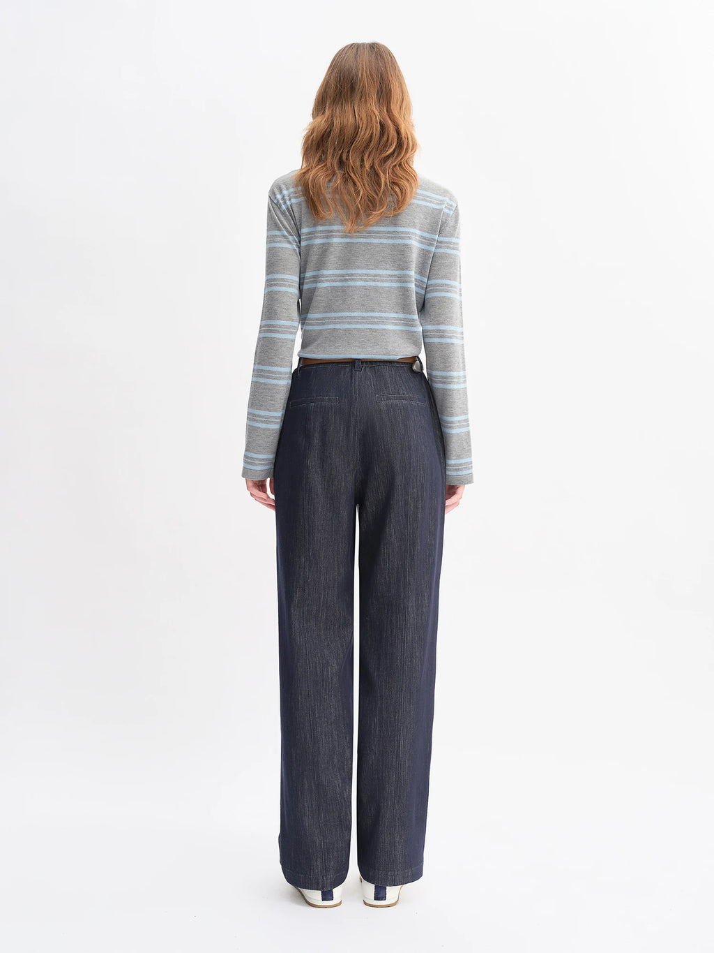 DUSHU Autumn 2025 Women's Vintage Wide Leg Jeans - Curve Flattering High Waist Stretch Denim Pants Arc Hem Casual Comfort Fit