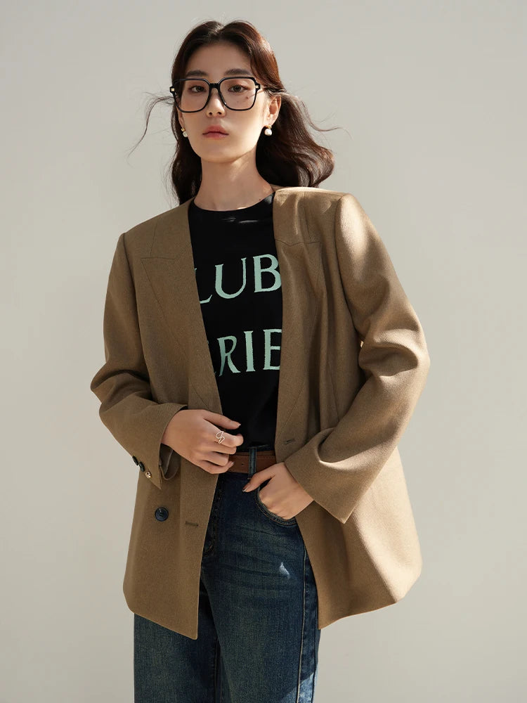 DUSHU Commuter Style Loose Silhouette All-match Decorative Collar Blazer for Women Spring Fashionable Jacket Coats Female