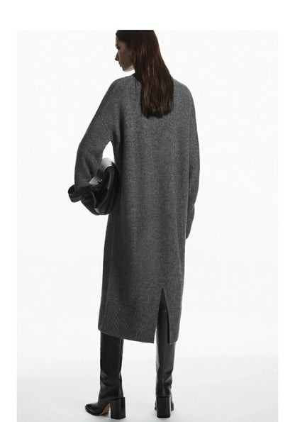 Ethereal  2024   new style of Women's casual long round neck wool blend dress