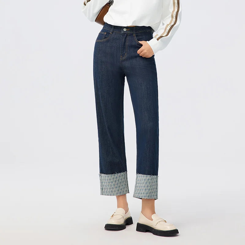 Semir Casual Pants Women Textured Checkerboard Long Pants Trendy High Street Textured Black Relaxed Elegant Flare Pants