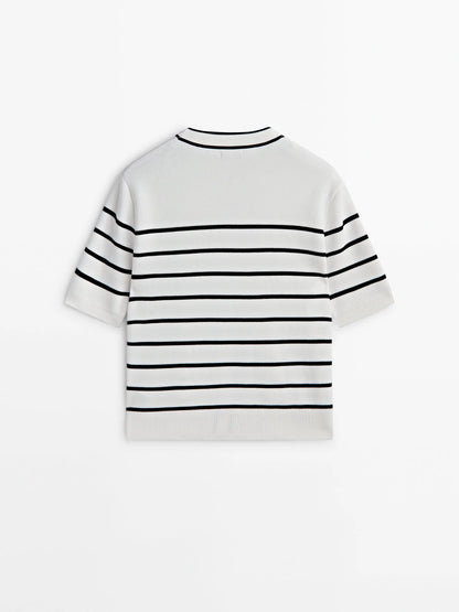 Ethereal MD 2024 women's autumn new style of Scented cotton button stripe cardigan T-shirt