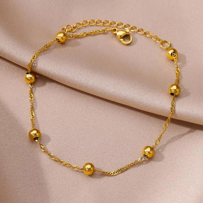 Stainless Steel Bead Chain Anklets for Women Accessories Gold Color Ankle Bracelet Waterproof Anklet Summer Beach Boho Jewellery