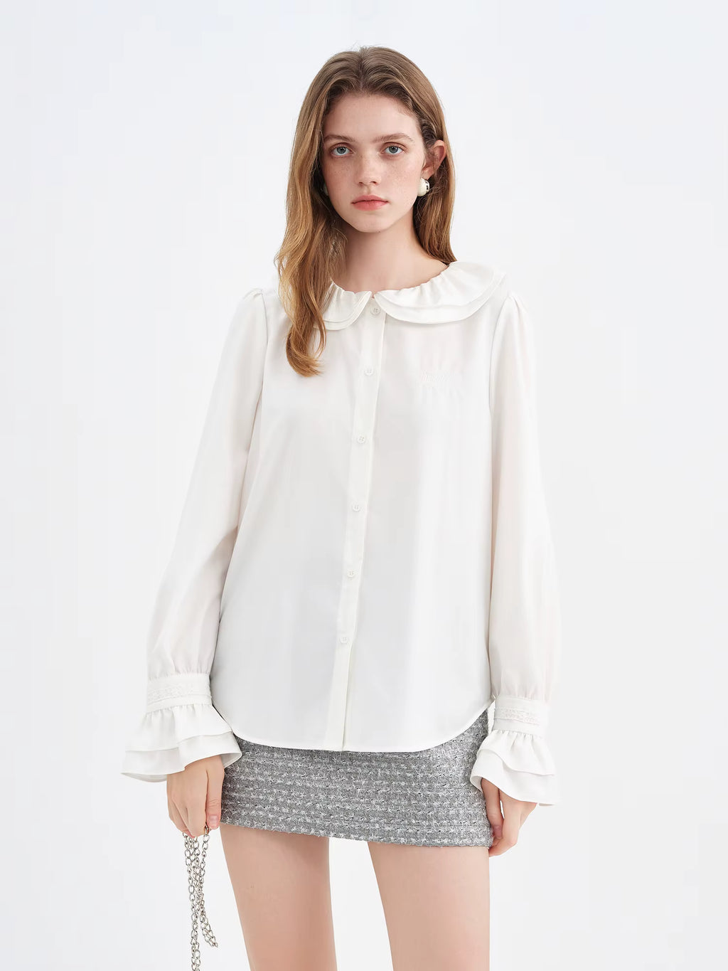 2025 New Arrival Women's Double Layer Peter Pan Collar Embroidered Blouse Sweet Vintage Shirt Elegant Layering Top Shirt