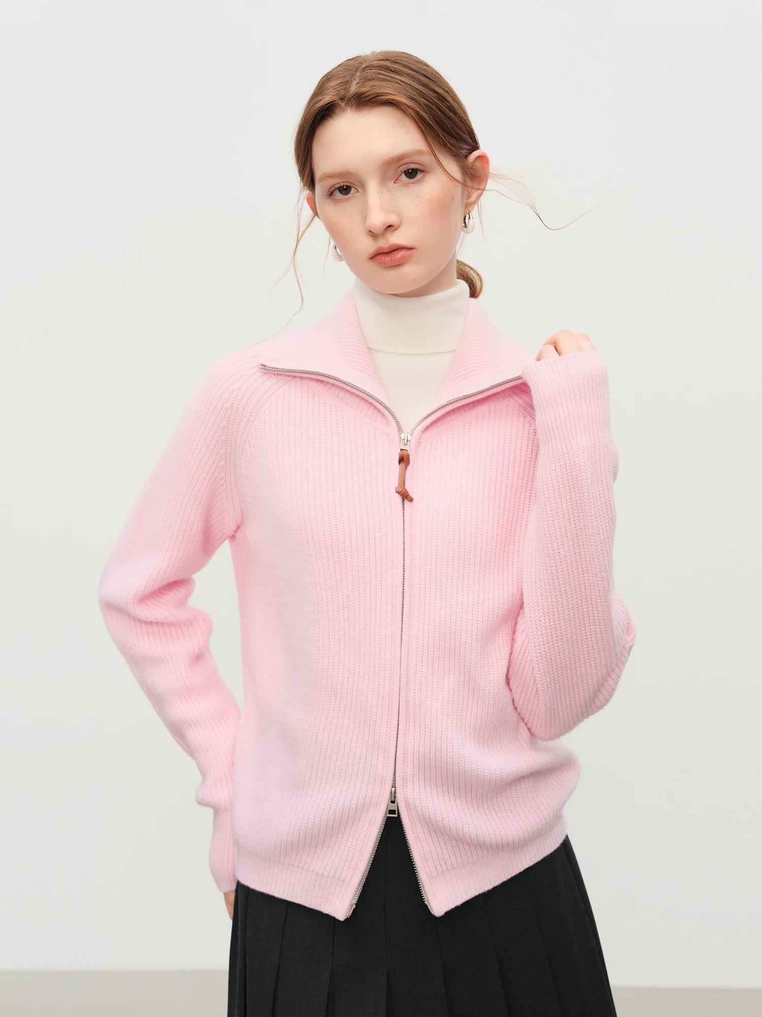 FSLE Women Relaxed Fit Oversized Wool Blend Knit Cardigan Coat Fall Winter 2025 New Style Zipper Front Outerwear Top for Casual