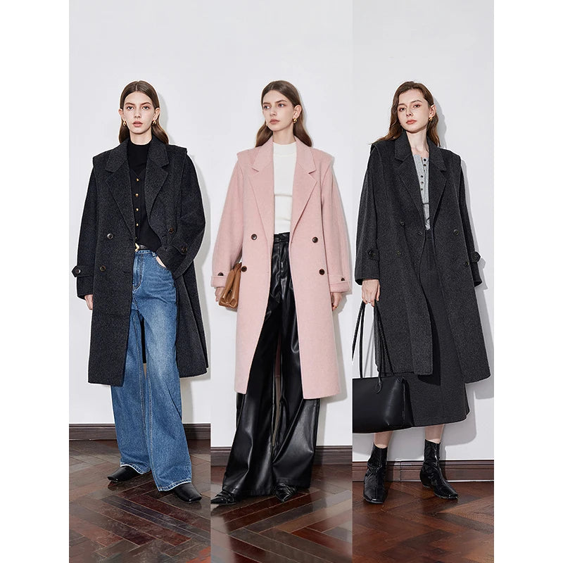 TOYOUTH Women Wool Coat 2024 Autumn and Winter New Lapel Collar Woolen Long Coat