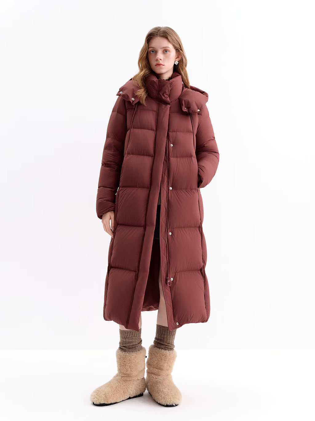 Puff Hooded Color Matching Knee-length Down Jacket Women's Winter 2025 New Cold-proof Warm Coats Simple Leisure