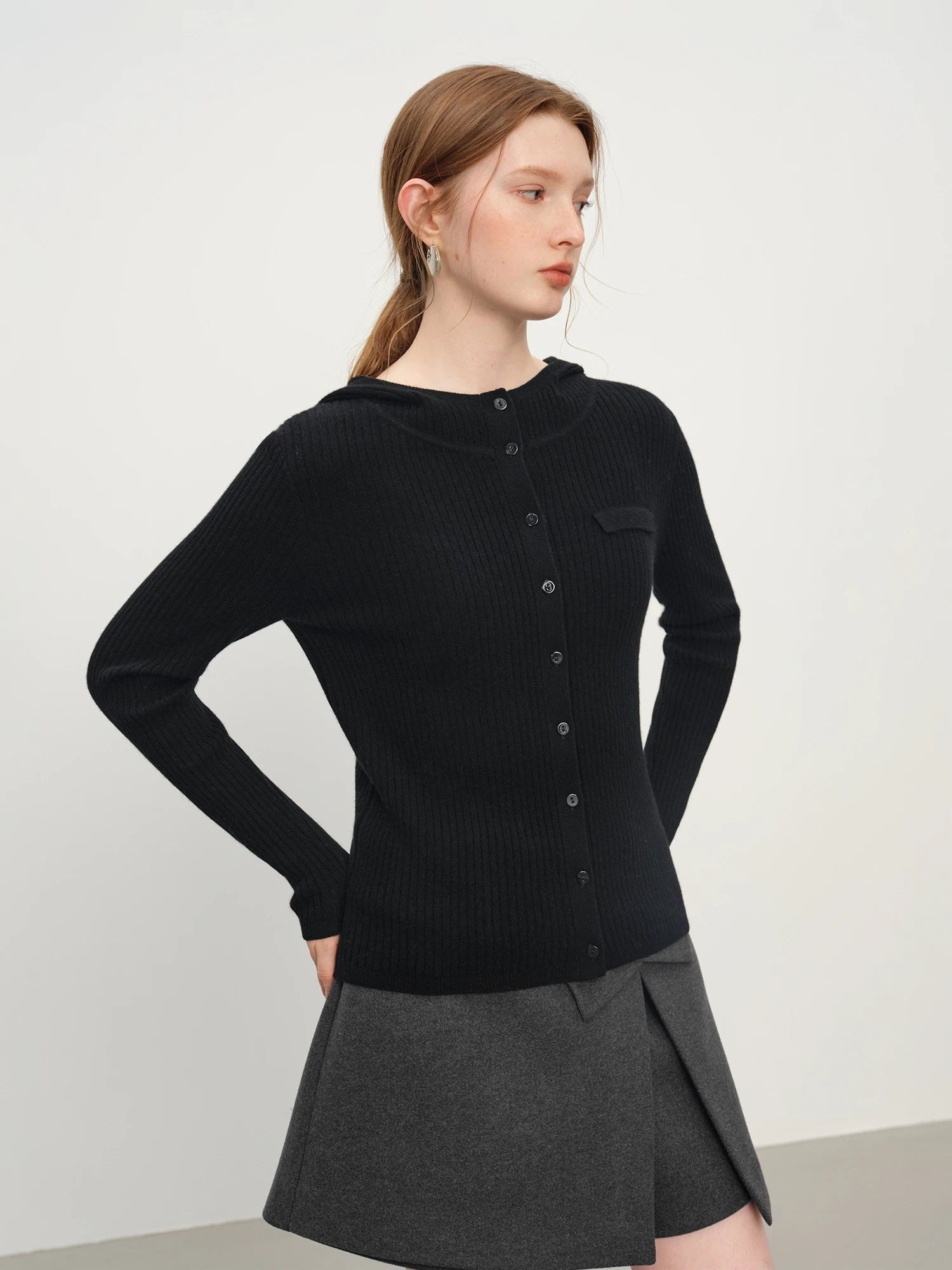 Winter 2025 Women's Hooded Knit Cardigan - Stand Collar Pure Wool Open Front Coatigan Textured Design for Casual Elegance