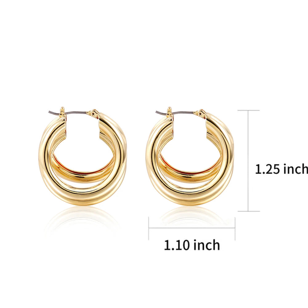 Badu Trendy Chunky Gold Color Triple Hoop Earrings for Women Vintage Statement Earrings Party Dainty Jewelry Gift