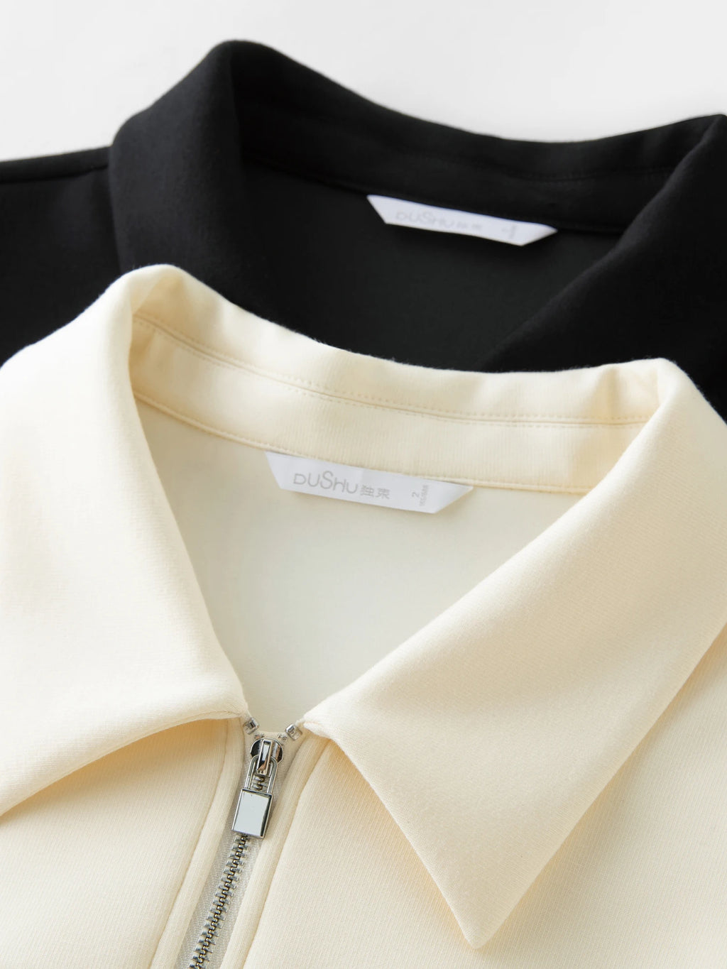 DUSHU Split Waist Zipper Lapel Top 2025 Autumn Temperament Sweatshirt Simple Women's Clothing Ins Clean Fit Commuting Outwear