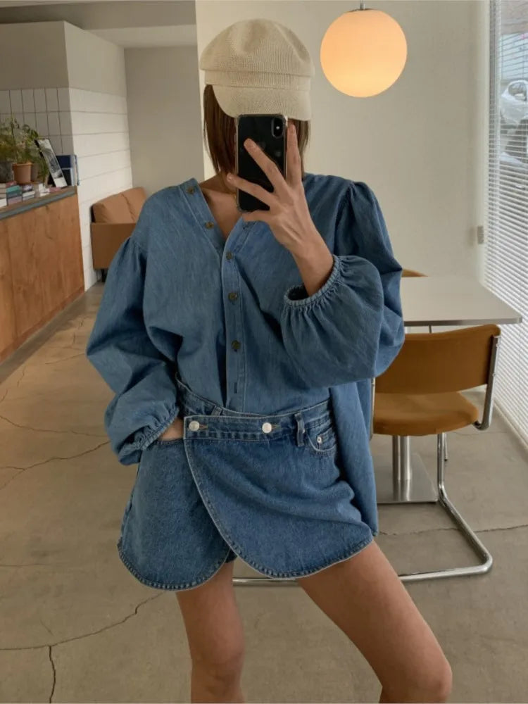 Kpop Jeans Summer Mini Denim Shorts Skirts Women Irregular Patchwork Fashion High Waist Ladies Trousers Korean Loose Woman Shorts
