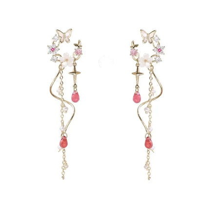 New Fashion Butterfly Flowers Zircon Tassel Earrings Women Light Luxury Temperament Senior Sense Earring Party Jewellery Gifts