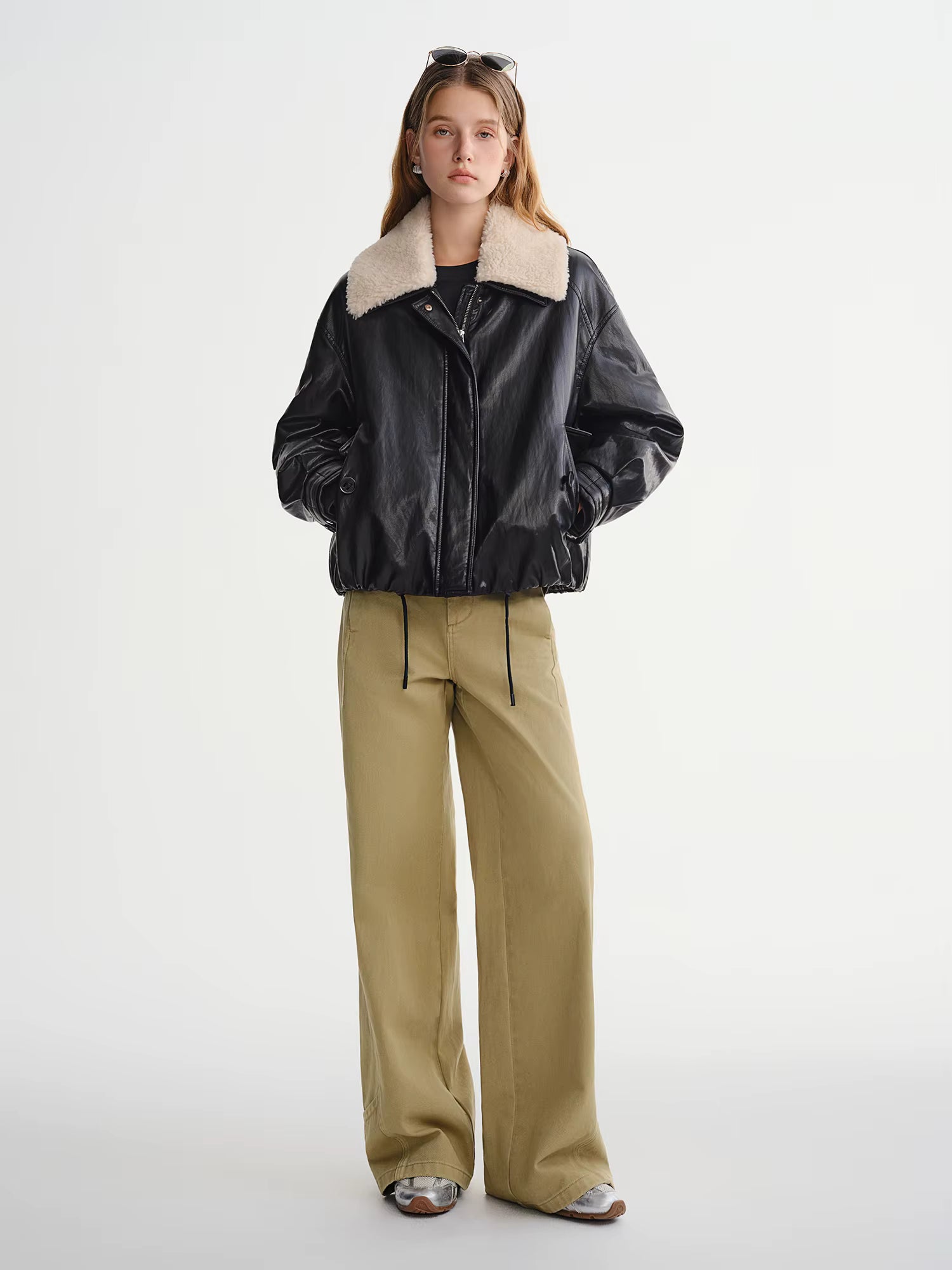 Winter 2025 Women's Notch Lapel Protein Leather Down Jacket - White Duck Down Fill for Warm and Casual Winter Wear