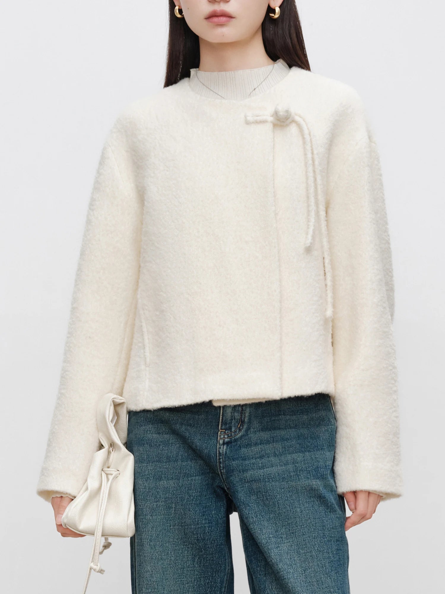 ZIQIAO Petite Size New Chinese Style One Grain Buckle Short Woolen Coat for Women's 2024 Winter New Chinese Style Woolen Coat