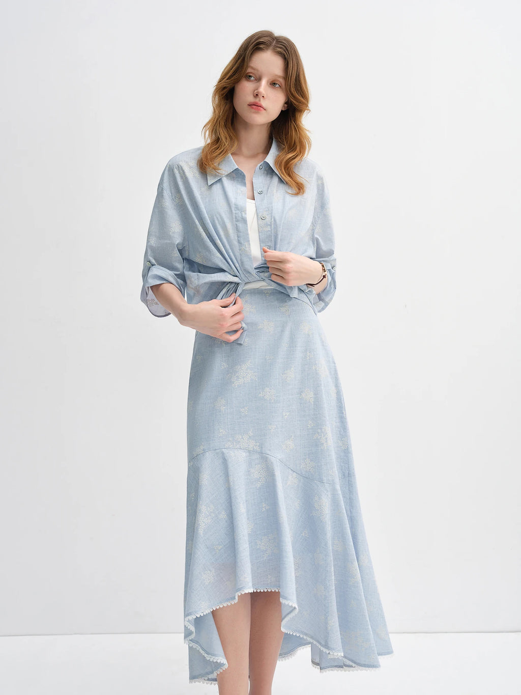 DUSHU Women Vibrant Color Print Shirt and Skirt Two-Piece Set, 2025 Fall New Arrival Elegant Fashionable Set