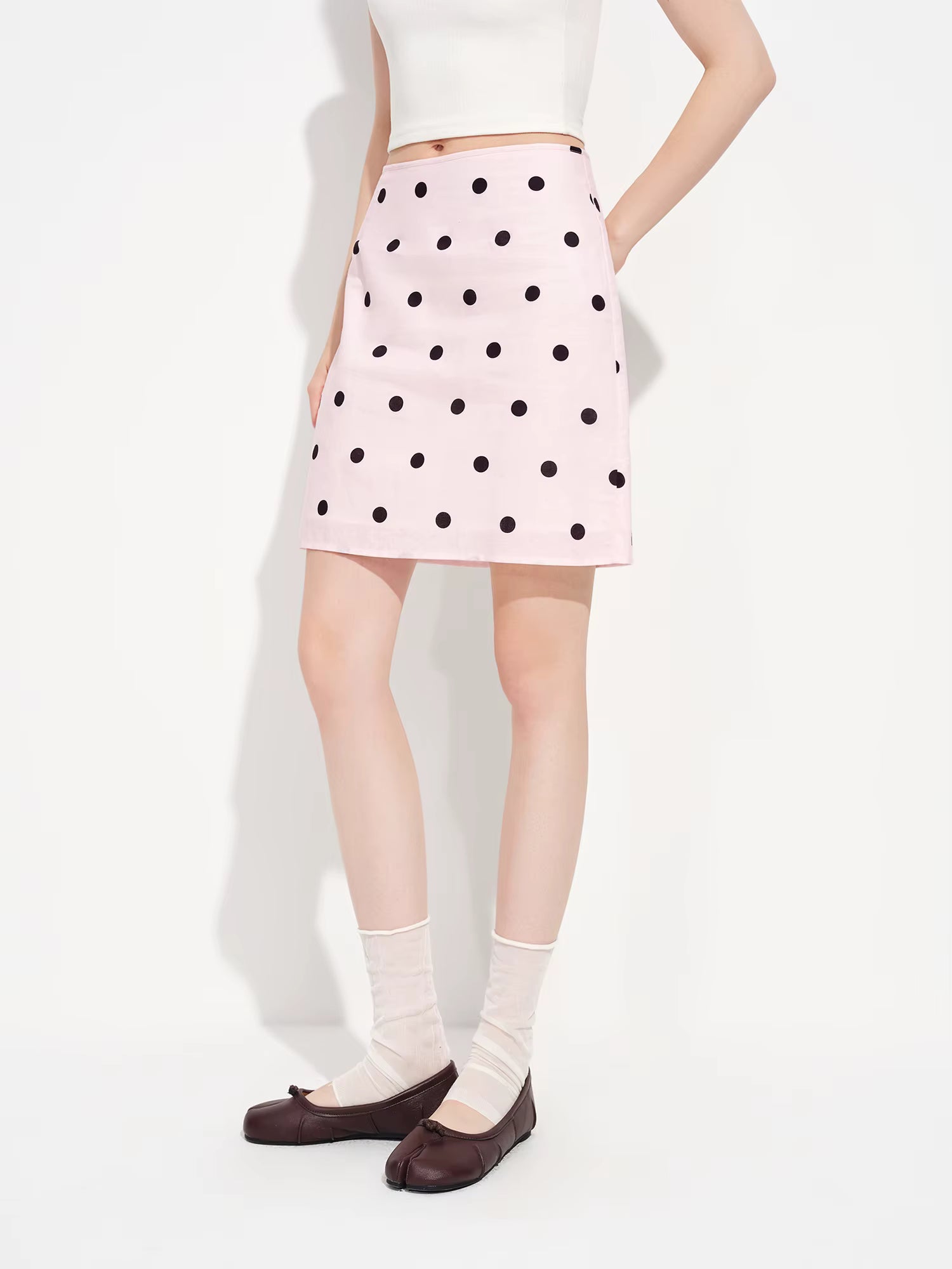 Color-blocked Light Pink Polka Dot High-waisted Japanese Style A-line Mini Skirt New Spring 2026 Style Sweet Skirt