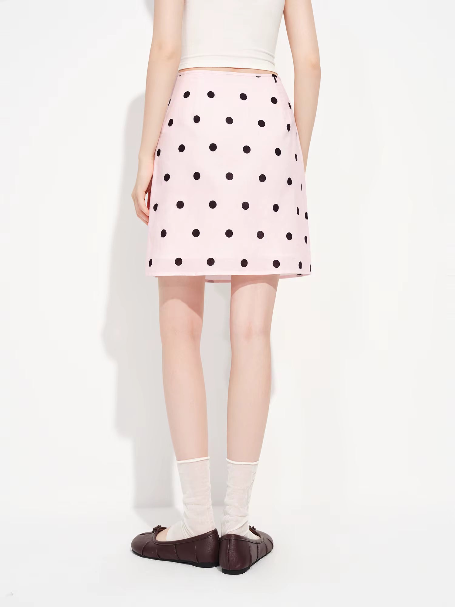 Color-blocked Light Pink Polka Dot High-waisted Japanese Style A-line Mini Skirt New Spring 2026 Style Sweet Skirt