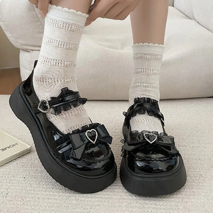 2024 New Fashion Buckle Women's Pumps Spring Autumn Mary Jane Round Toe Solid Butterfly Knot Platform Casual Ladies Shoes