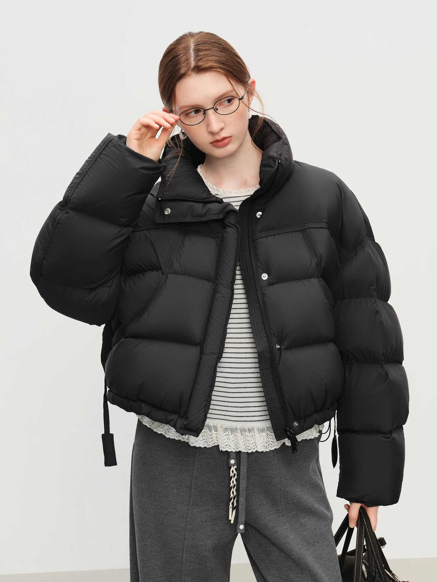 Winter 2025 Women Cloud-Like Puffer Coat - Stand Collar Short Down Jacket Lazy Chic Style Glossy Finish for Casual Comfort